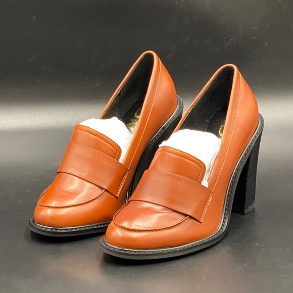 A YDN Brown Chunky High Heels Round Toe Work Pumps - Picture 3 of 10